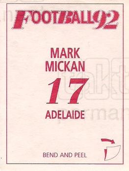 1992 Select AFL Stickers #17 Mark Mickan Back